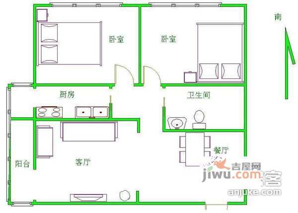 澳林春天二期2室2厅2卫127㎡户型图