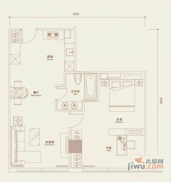 长安驿1室2厅1卫77㎡户型图