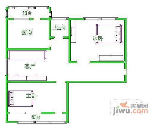 三里屯北里2室1厅1卫78㎡户型图