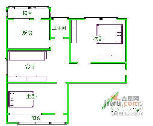 工体东路2室1厅1卫71㎡户型图