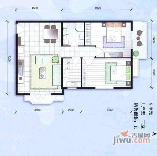 亚奥阳光2室2厅1卫123㎡户型图