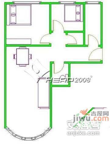 亚奥阳光2室1厅1卫88㎡户型图