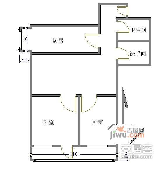 石佛营东里128号院2室1厅1卫80㎡户型图