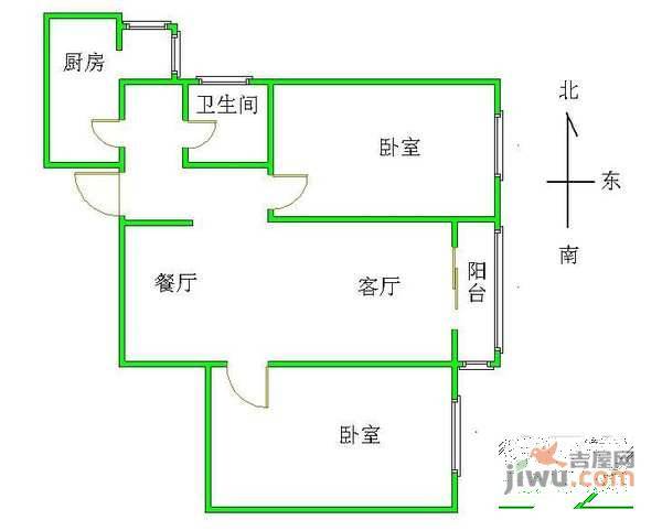 紫萝园2室1厅1卫92㎡户型图