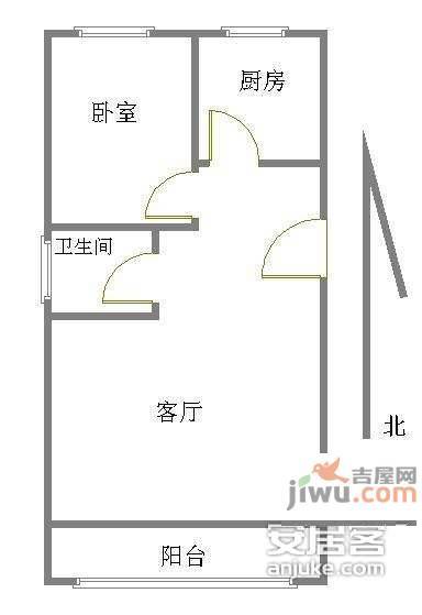 机场南路东里2室1厅1卫60㎡户型图