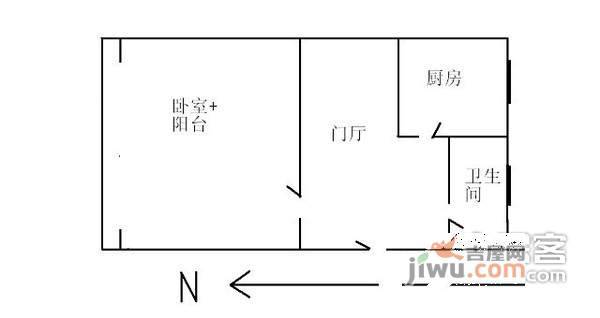 机场南路东里1室1厅1卫34㎡户型图