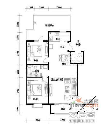 银谷美泉2室1厅1卫126㎡户型图