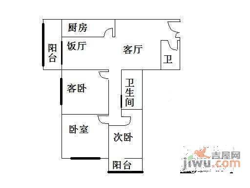 雅成一里2室1厅1卫101㎡户型图