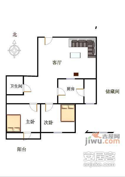 雅成一里2室1厅1卫101㎡户型图