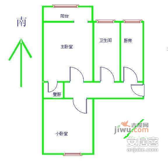 中日樱花园2室1厅1卫75㎡户型图