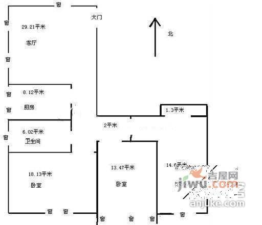 富仁名苑3室2厅1卫116㎡户型图