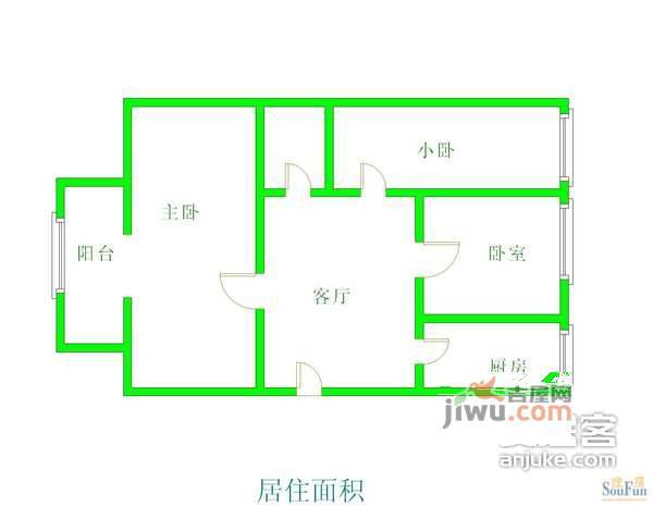 劲松六区3室1厅1卫75㎡户型图