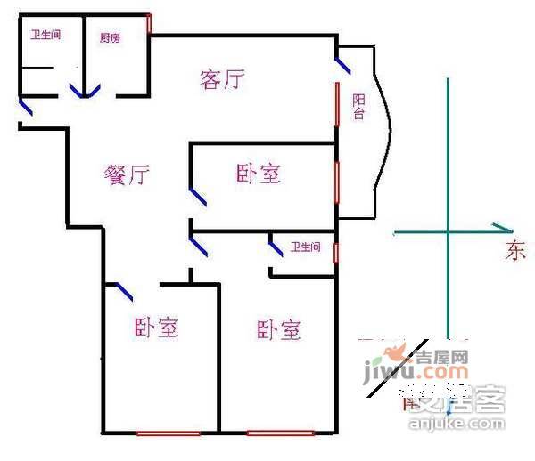 紫东苑3室2厅2卫155㎡户型图