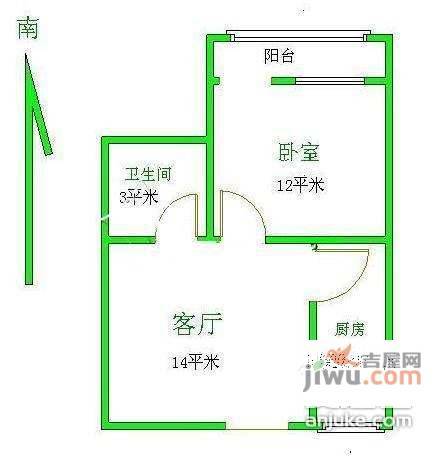 建业苑1室1厅1卫68㎡户型图