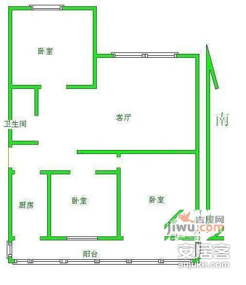 建业苑3室1厅1卫101㎡户型图