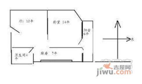 松榆东里1室1厅1卫55㎡户型图