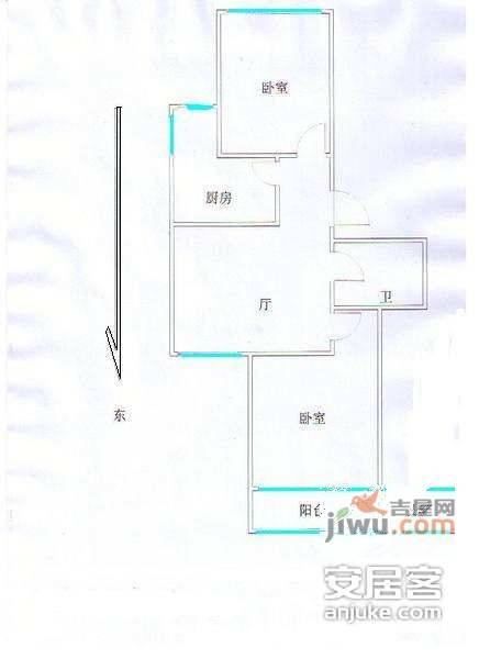 双井东院2室1厅1卫60㎡户型图