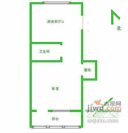 垂杨柳北里1室1厅1卫35㎡户型图