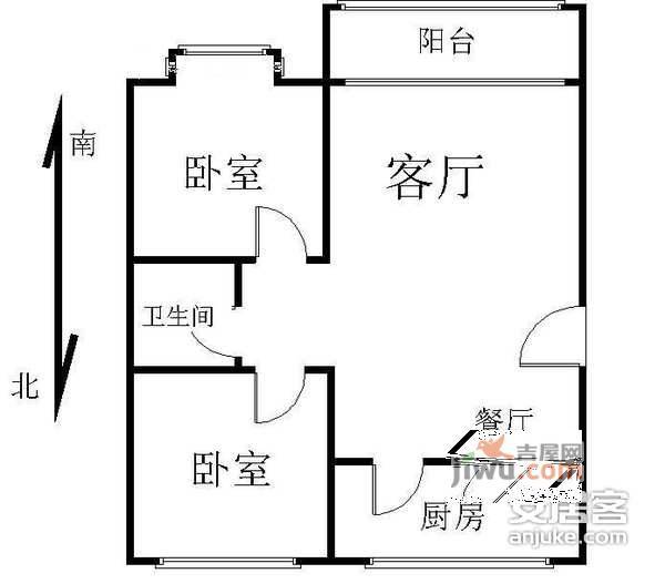 万方家园2室2厅1卫108㎡户型图