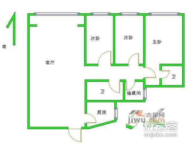 丽景苑3室1厅1卫112㎡户型图