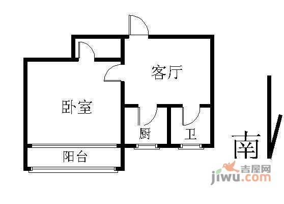 北京卷烟厂西宿舍区1室1厅1卫45㎡户型图