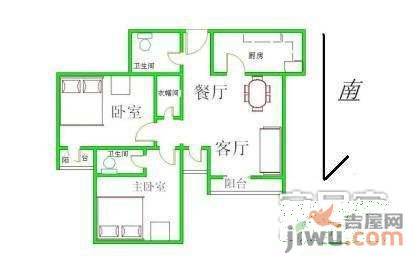 尚东阁2室2厅1卫115㎡户型图