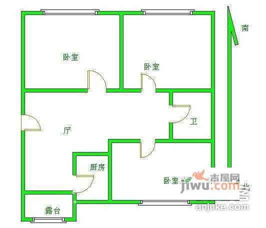 定福庄北里1号院3室1厅1卫72㎡户型图