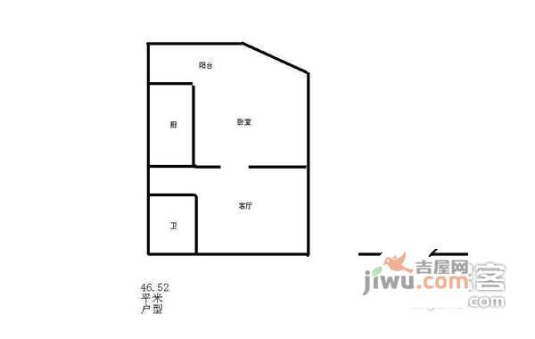 金星小区1室1厅1卫50㎡户型图