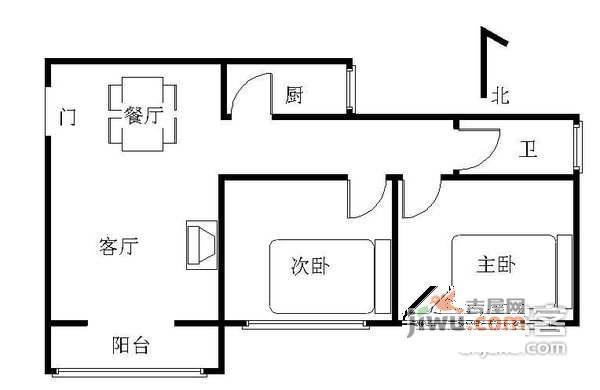 绿岛苑2室1厅1卫75㎡户型图