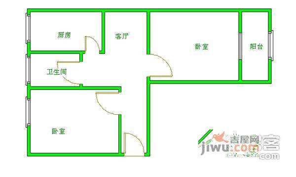 汽修一厂宿舍2室1厅1卫65㎡户型图