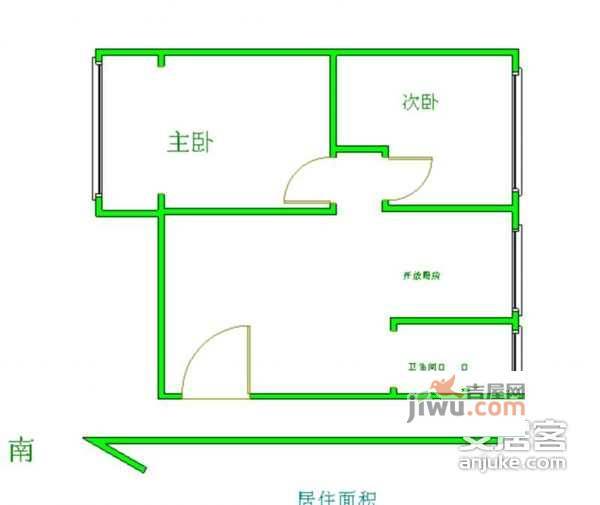 酒仙桥村2室1厅1卫63㎡户型图