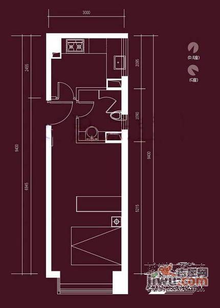 瞰都1室0厅1卫57㎡户型图