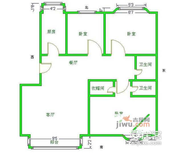 滨河1号小区3室2厅2卫426㎡户型图