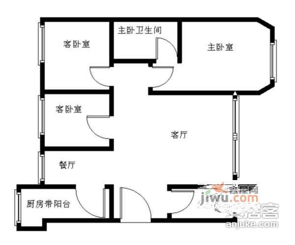 丽东国际公寓3室2厅2卫153㎡户型图