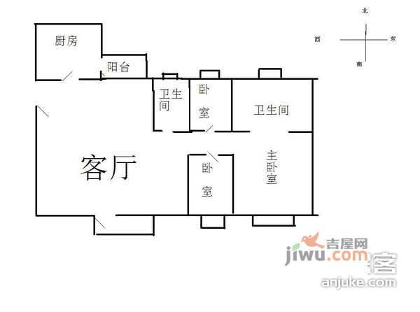 京达国际公寓3室2厅2卫139㎡户型图