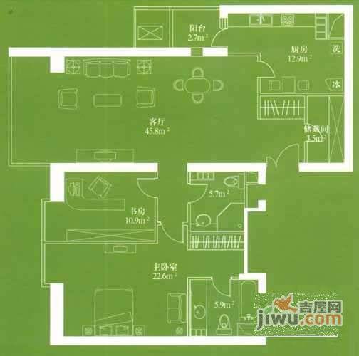 博雅园2室2厅2卫140㎡户型图