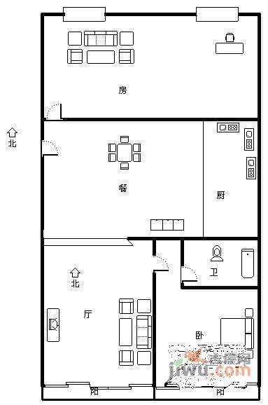 金隅凤麟洲2室2厅1卫93㎡户型图