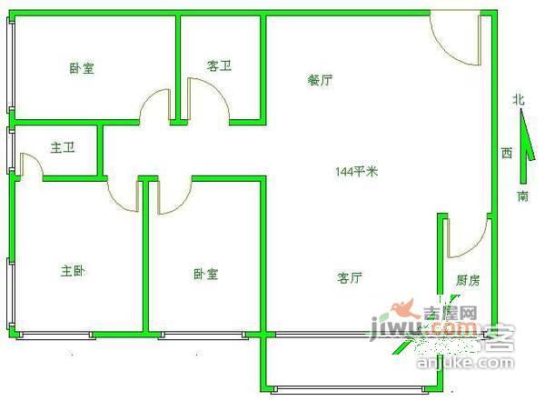 盛和家园3室2厅2卫148㎡户型图