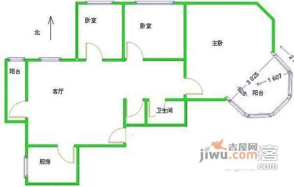 农光南里3室1厅1卫77㎡户型图