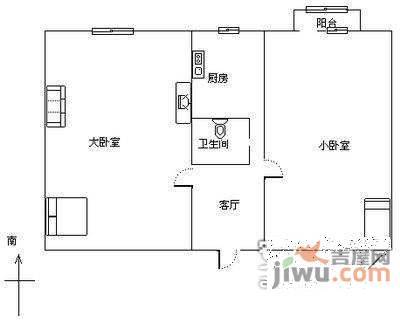 曙光西里2室1厅1卫66㎡户型图