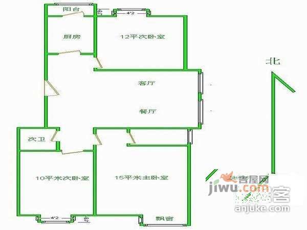 A派公寓3室2厅2卫140㎡户型图