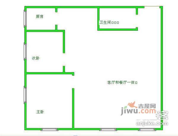 A派公寓2室2厅1卫128㎡户型图