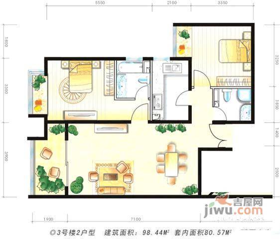 天之骄子2室2厅2卫126㎡户型图