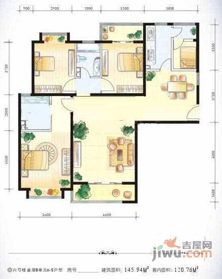 天之骄子2室1厅1卫117㎡户型图