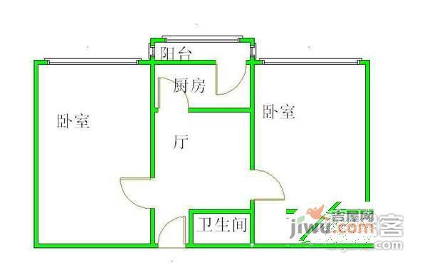 三源里北小街2室1厅1卫65㎡户型图