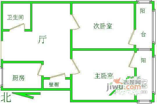 团结湖北四条2室1厅1卫60㎡户型图