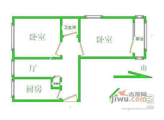 团结湖北二条2室1厅1卫68㎡户型图