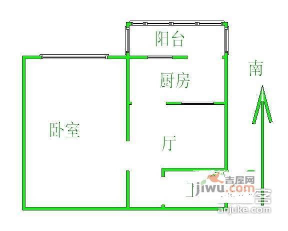 团结湖北二条1室1厅1卫50㎡户型图