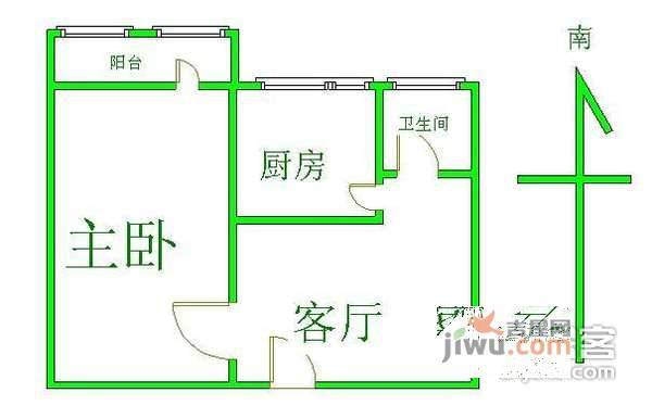 朝阳公园西里1室1厅1卫51㎡户型图