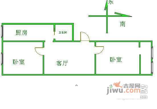 朝阳公园西里2室1厅1卫66㎡户型图